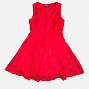 Women's Red Lace A-Line Dress (Size 10 Petite)